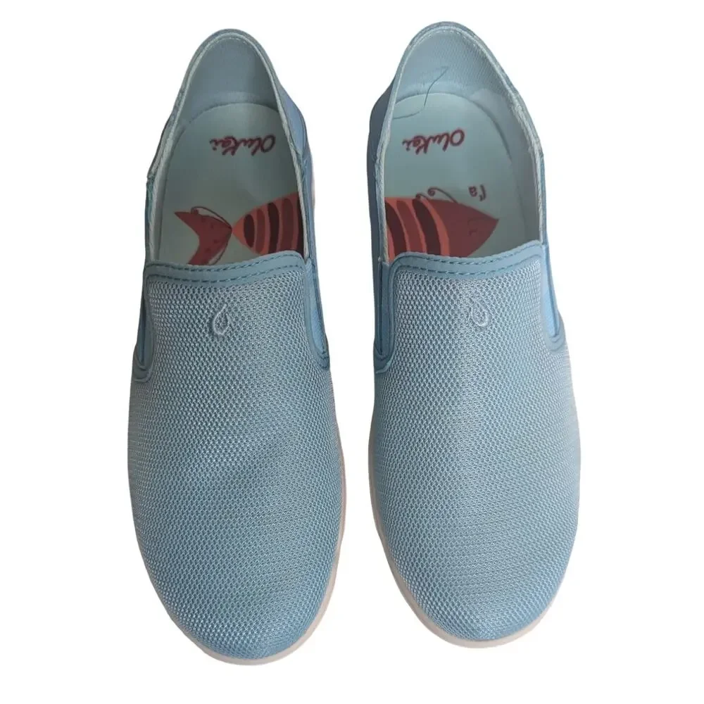 Olukai Pehuea Maka blue kids youth slip on convertible loafers shoes size 4